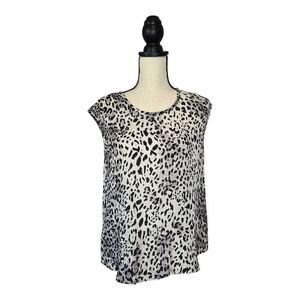 Joie Top Silk Animal Print White Black Gray Short Cap Sleeve Scoop Neck Size S